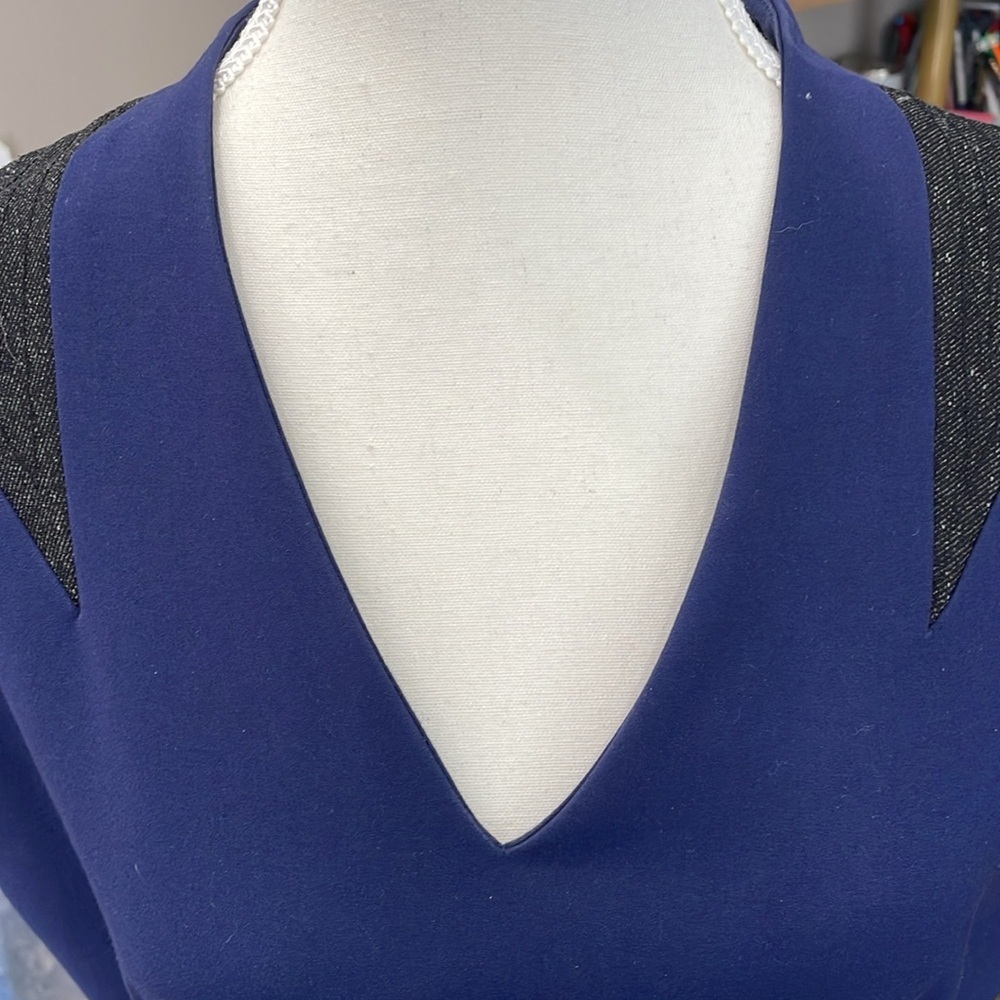 Antonio Melanin Elegant Blue Dark Gray Women's Sheath Dress Size 12 - Picture 5 of 8